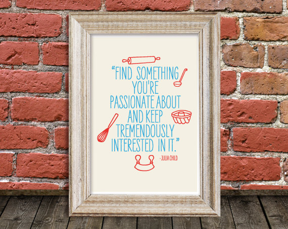 Art for Kitchen, Vintage print poster inspirational retro quote - Julia Child A4 by The Shuffle Prints Shop