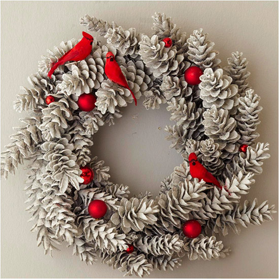 Pinecone Wreath with Cardinals and Ornaments