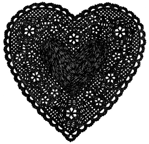 Heart Doily Art Print by Ashley G - Much Love (Black)