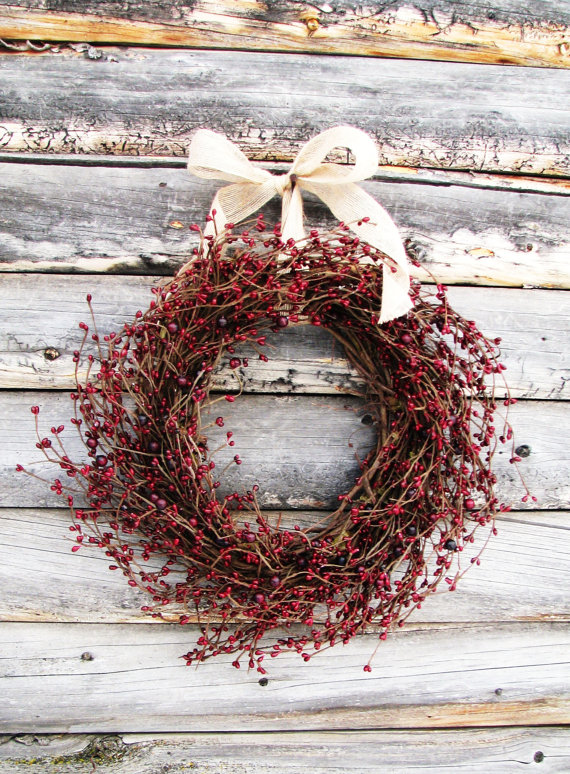 CRANBERRY RED-Scented Spiced Cran-Apple-Autumn Door Decor-Rustic Christmas Wreath