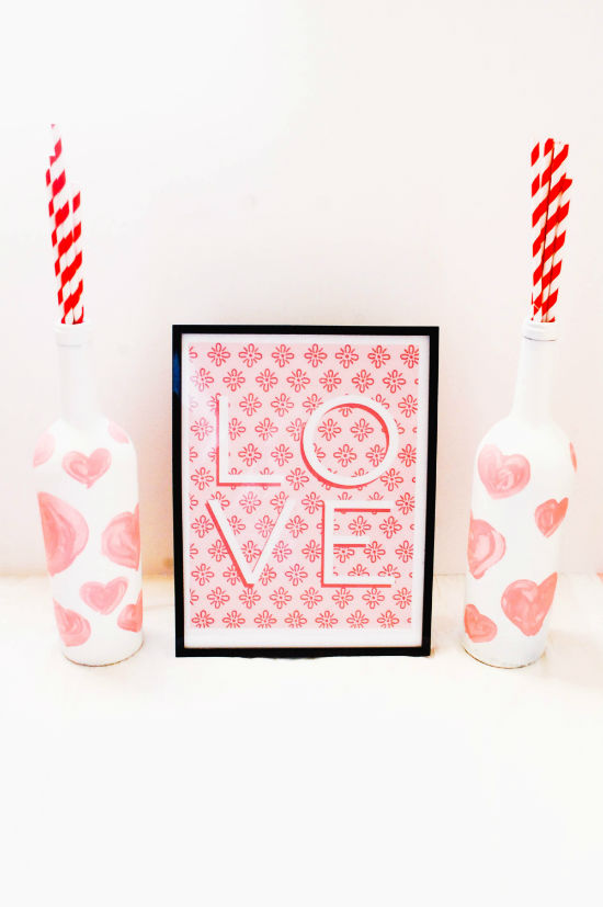 Valentines Heart Print & Wine Bottless