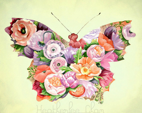 Butterfly Painting- Flower Silhouette - Print - Heatherlee Chan