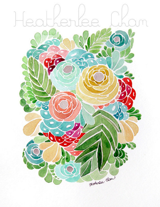 Flower Watercolor - Print Painting - Tropical Colors - Heatherlee Chan