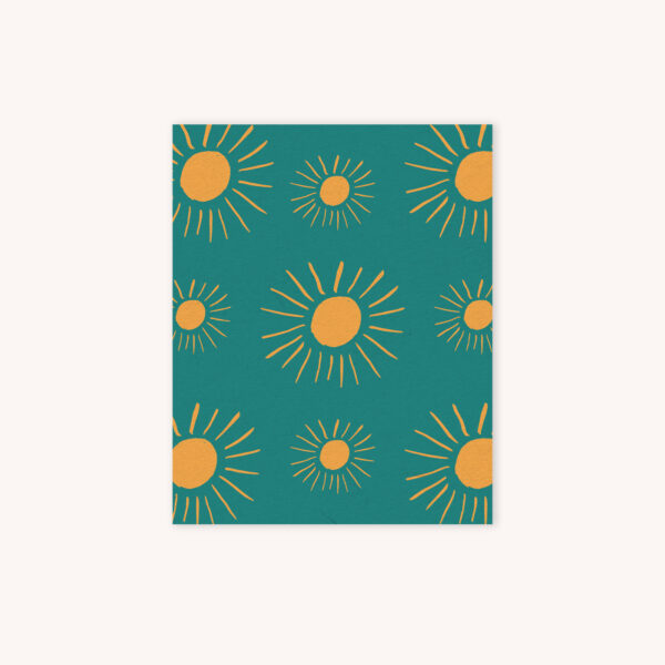 Illuminated Yellow Sun on Green Pattern Notecard