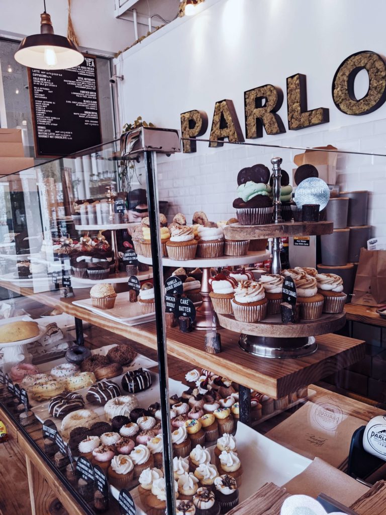 Vegan baked goods in glass case