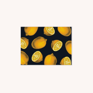 Sliced and whole lemon illustration pattern card on black background