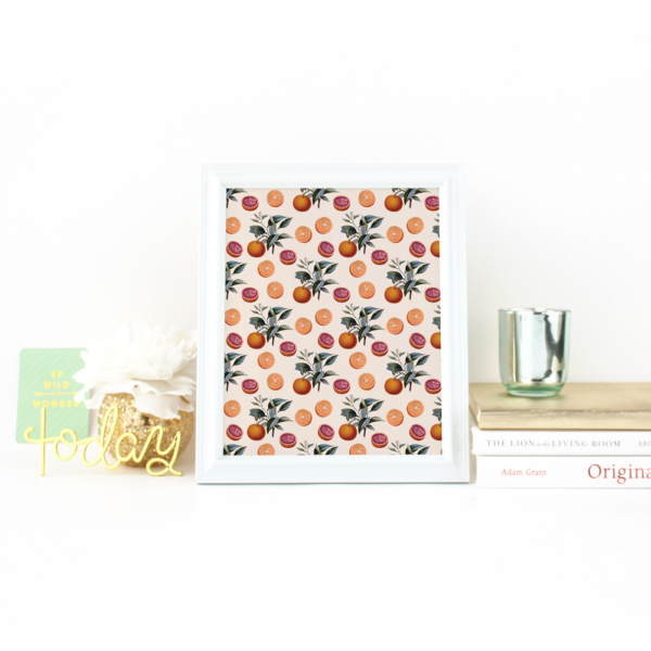 Orange Botanical Pattern Print on Desk