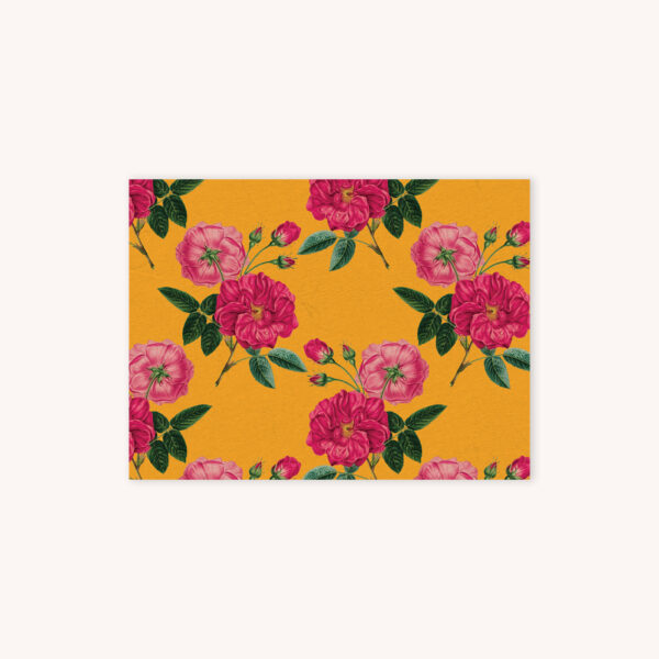 Red rose botanical illustration pattern on monarch yellow background