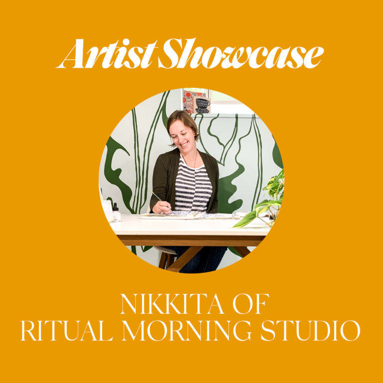 Headshot of Nikkita in circle with the title Artist Showcase Nikkita of Ritual Morning Studio
