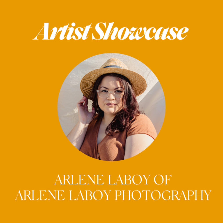 Image featuring the title Artist Showcase with a photo of Arlene Laboy in a cricle with the words Arlene Laboy of Arlene Laboy Photography underneath